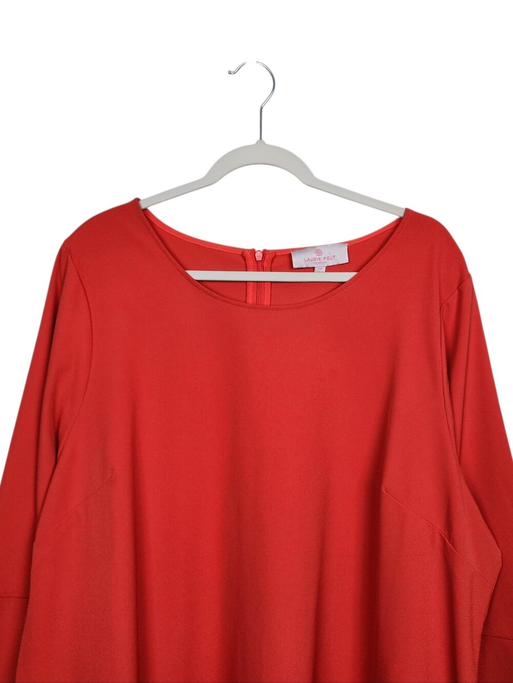 Laurie Felt Orange Bell Sleeve Scuba Stretch Dress Boatneck Womens Size 2X - Picture 3 of 12